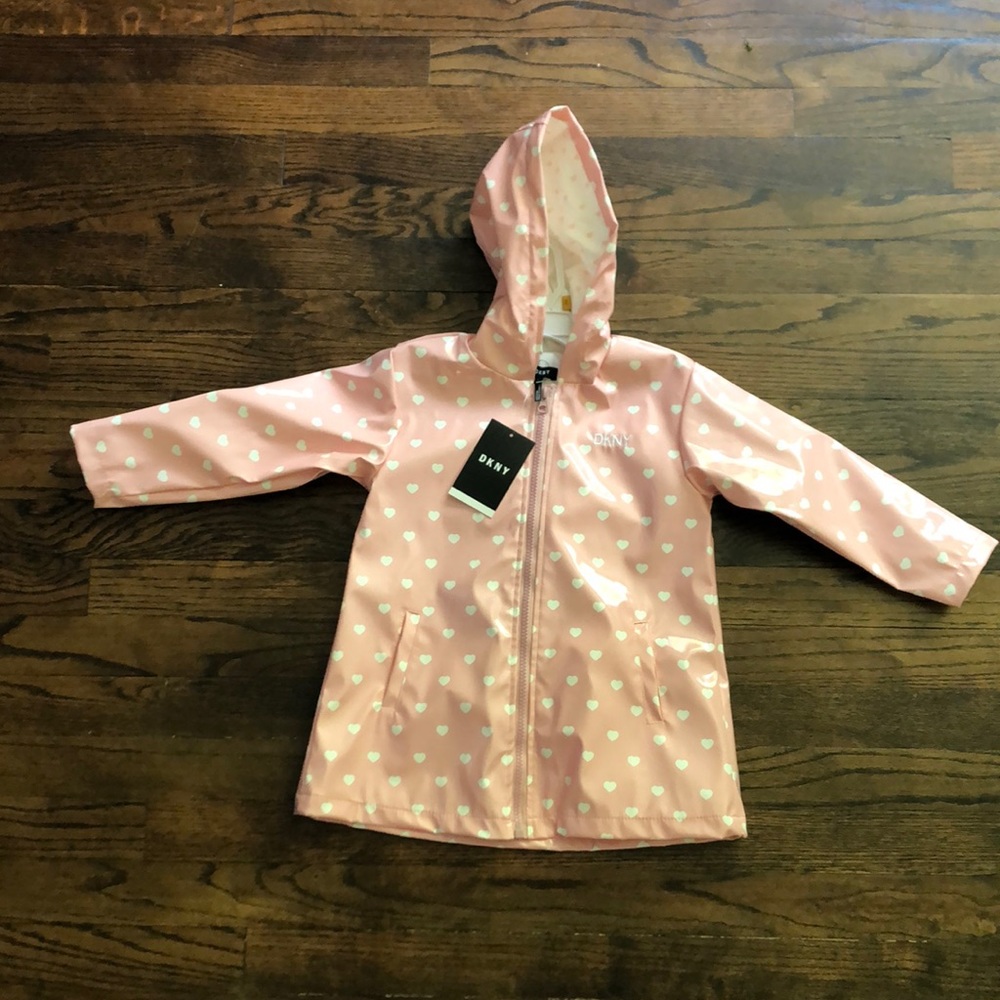 DKNY Girls Pink Raincoat With Hearts